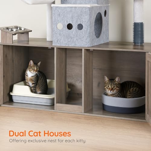Greige 63.4" Tall Cat Tree with Dual Litter Box Enclosure Q225