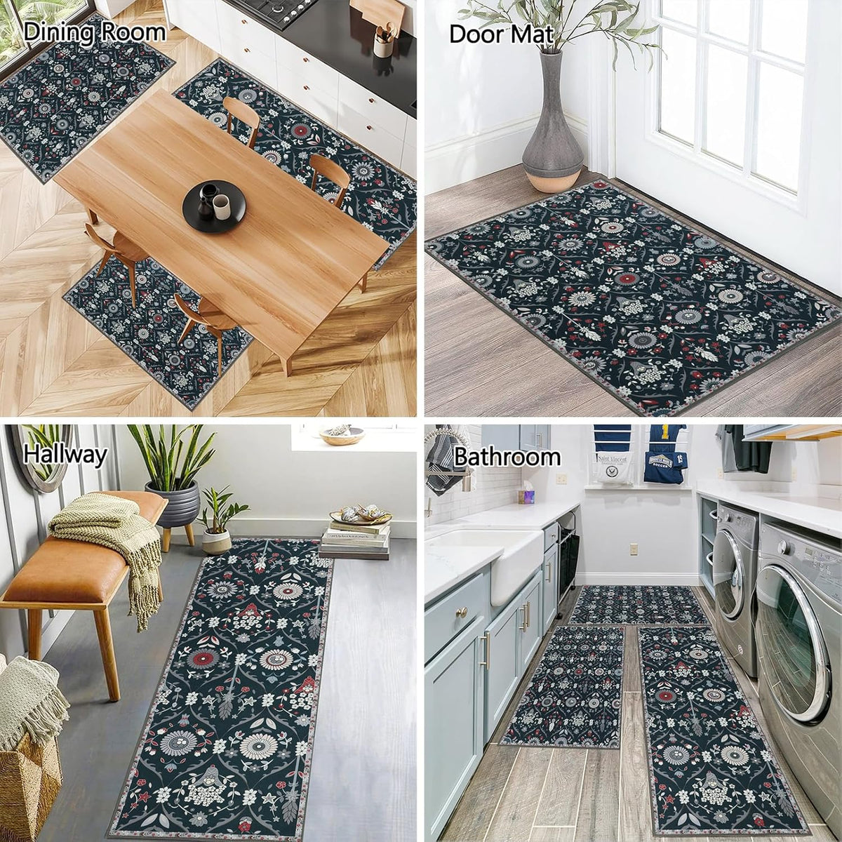 Non Slip Kitchen Rug Sets of 3 Low Pile Floor Carpet Sets C673