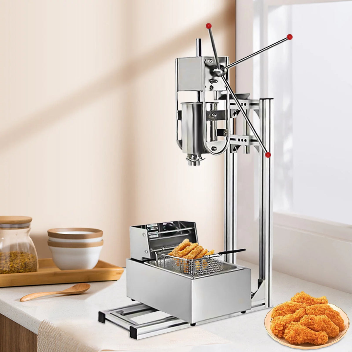 Manual Stainless Steel Vertical Sausage Stuffer with Fryer 2 in 1 Sausage Maker Spanish Churro Maker 12L Fryer C971