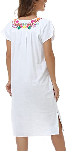 Women Mexican Embroidered Long Maxi Boho Floral Summer Short Sleeve Dress W801015