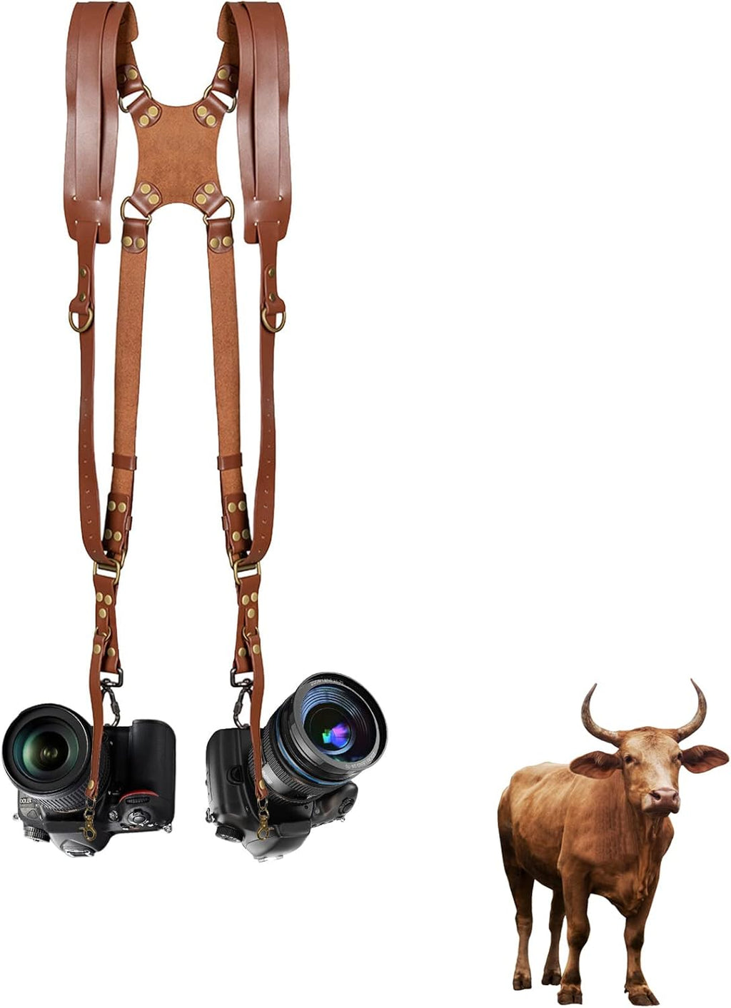 Leather Dual Camera Harness Adjustable Shoulder Straps A4606