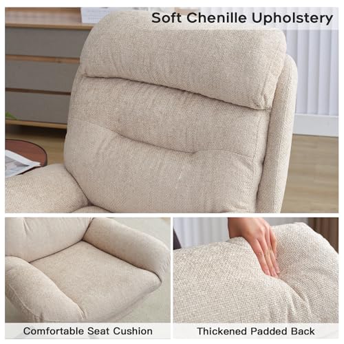 Beige Chenille Swivel Accent Chair with Ottoman R324