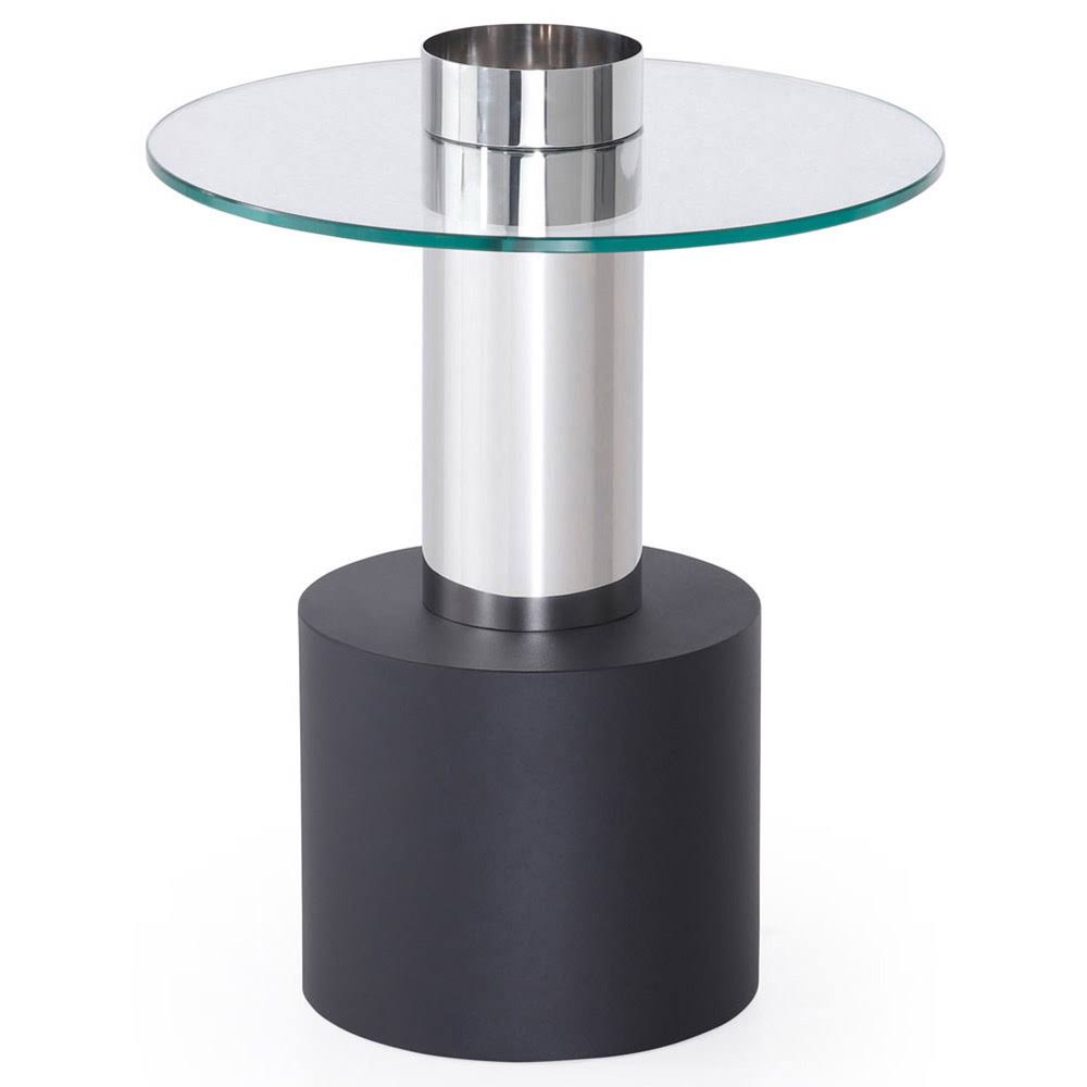 Clear Glass End Table with Stainless Steel and Black Base W9926