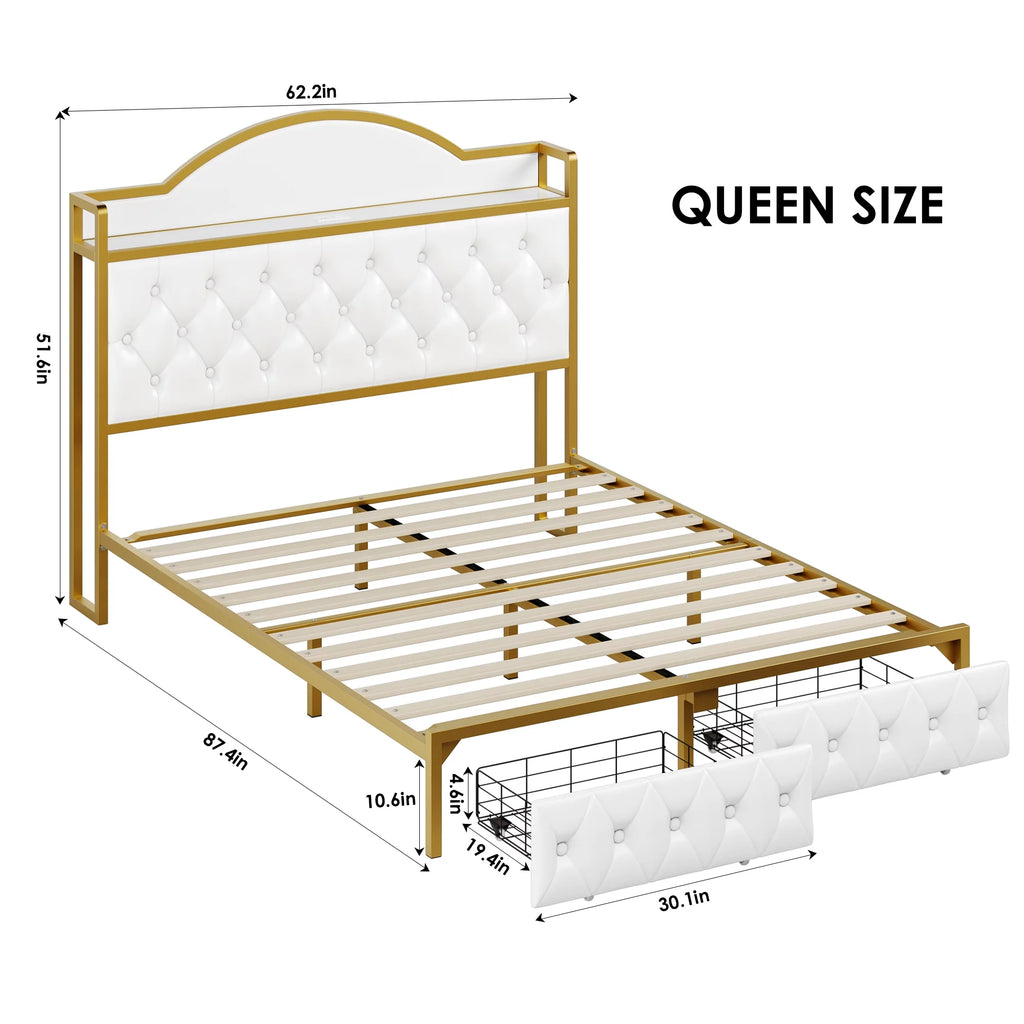 White Queen Size Storage Bed with 2 Drawers U8212