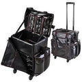 Black Soft-Sided Rolling Makeup Case PU Cosmetic Train Bag Q6539