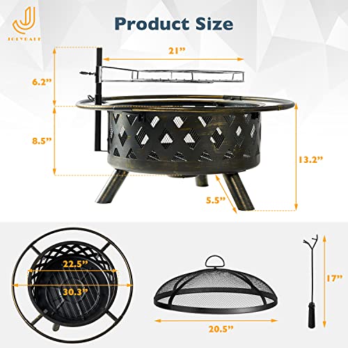 2 in 1 Wood Burning Fire Pit with Mesh Spark Screen Doors O885