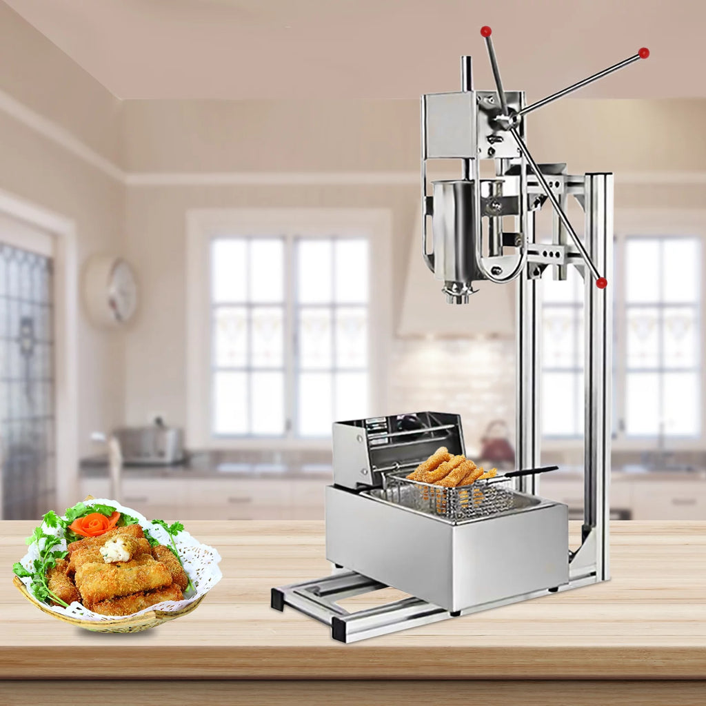 Manual Stainless Steel Vertical Sausage Stuffer with Fryer 2 in 1 Sausage Maker Spanish Churro Maker 12L Fryer C971