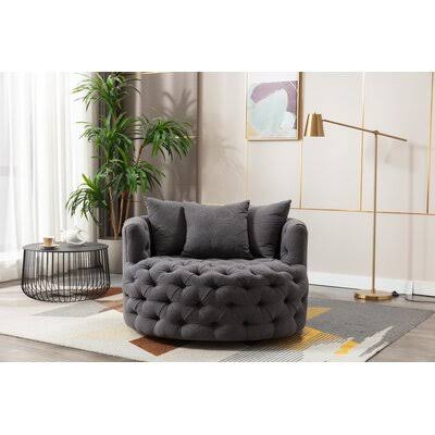 Dark Gray Linen Tufted Velvet Swivel Barrel Chair O203697