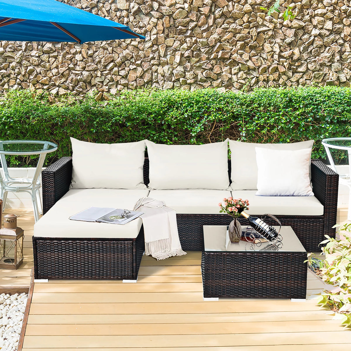 5 Pcs Patio Rattan Furniture Set with Coffee Table R914889