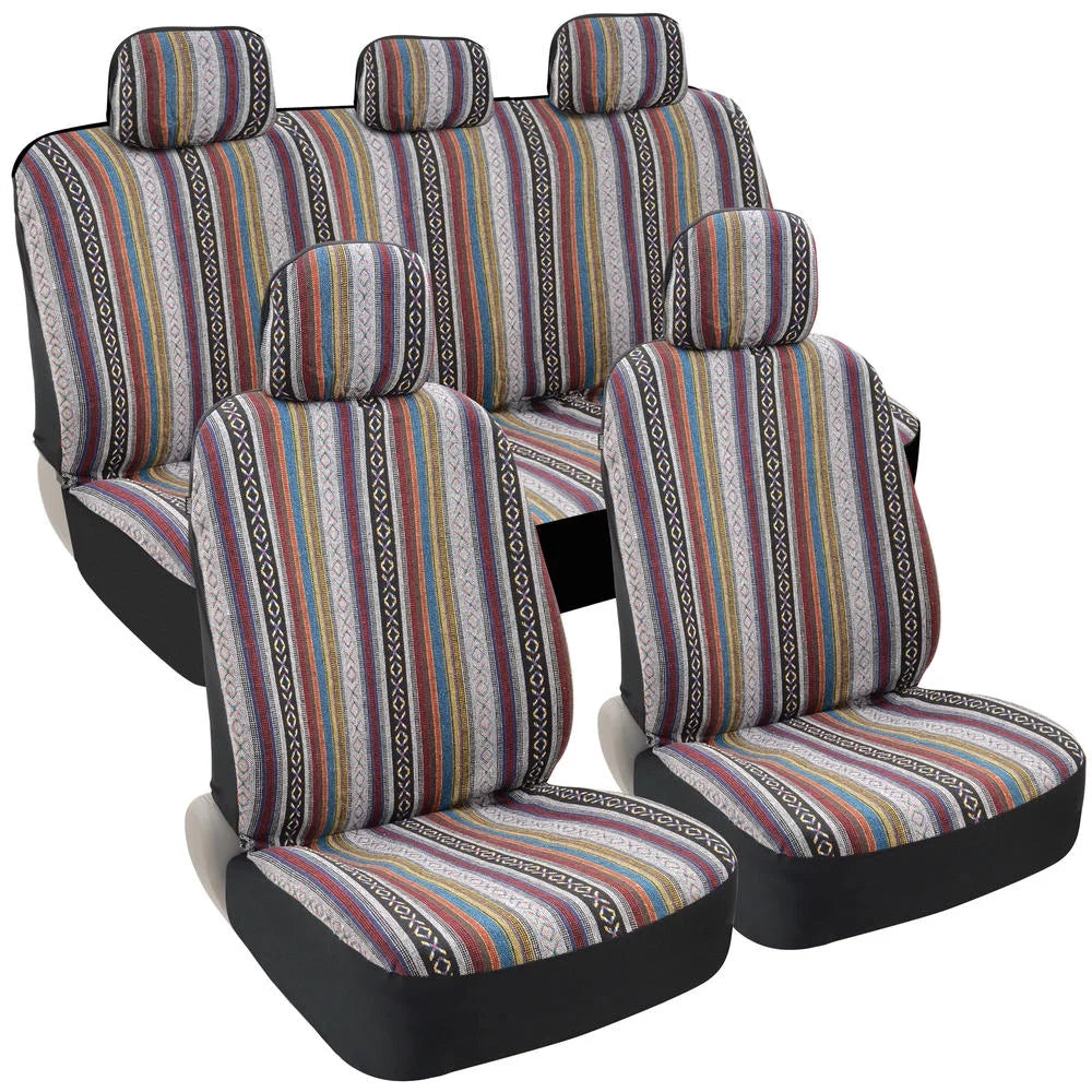 Striped Heavy Duty Woven Car Seat Covers Full Set 9pc K43612