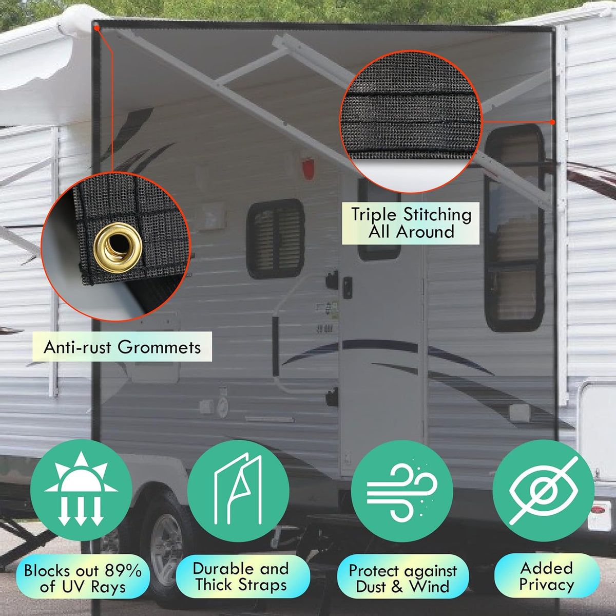 RV Awning Shade Screen 7x9 Mesh UV-Resistant M5996