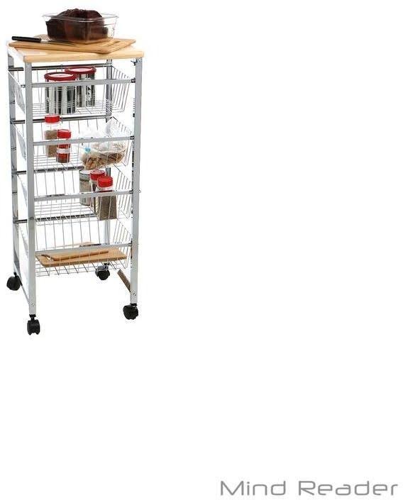 4 Tier Wire Basket Cart with Wood Surface Y218