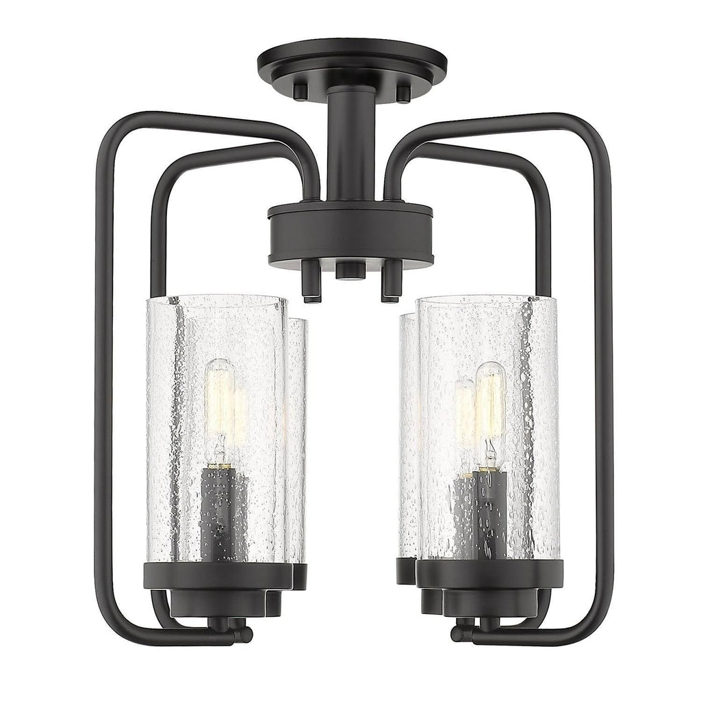 Aged Brass Semi-Flush Fixture with Seeded Glass N34305