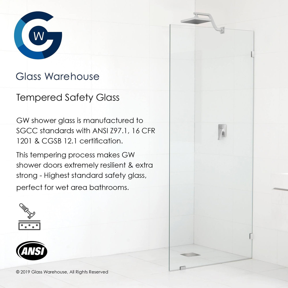 Frameless Shower Door, Polished Chrome E21282