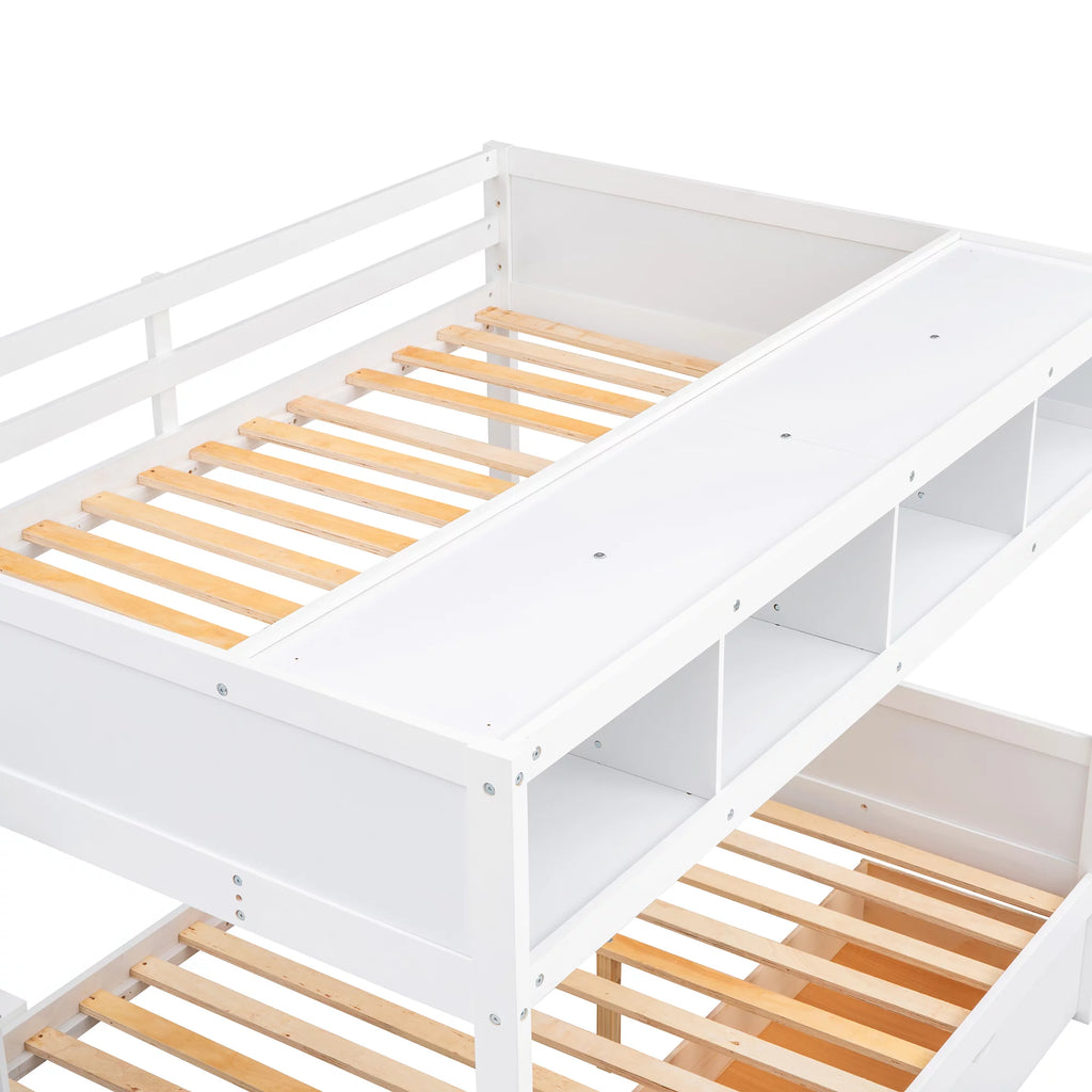 Solid Wood Twin Over Full Bunk Bed with Two Drawers and Staircase, White X6421