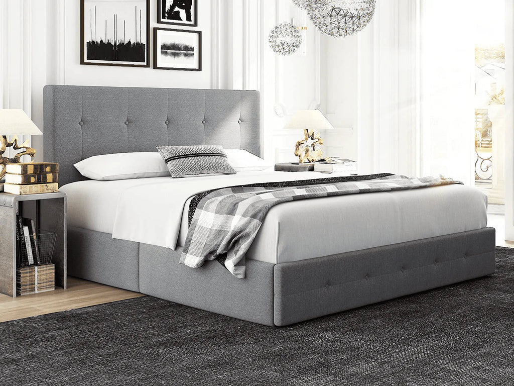 Queen Size Storage Bed Frame with 4 Drawers, Tufted Adjustable Headboard, Dark Grey T5448