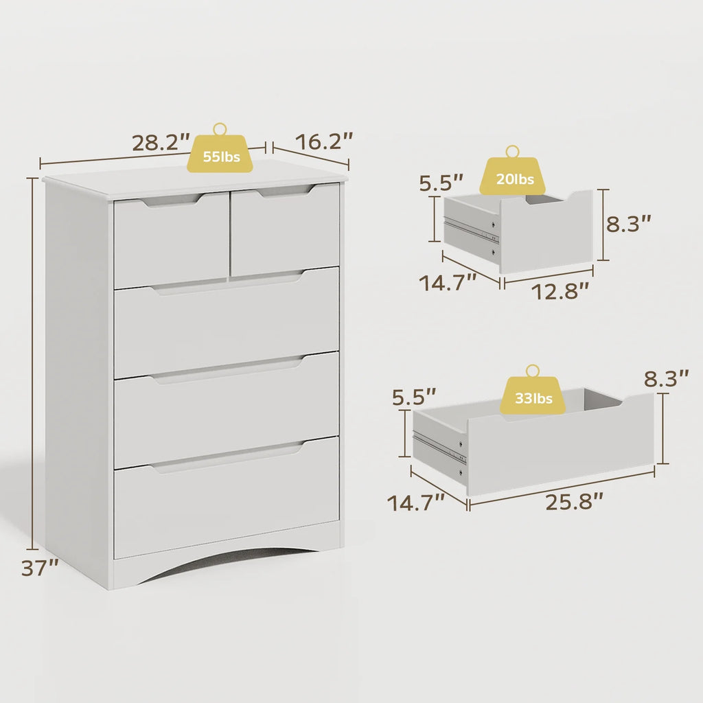White 5 Drawer Wood Dresser Z969418