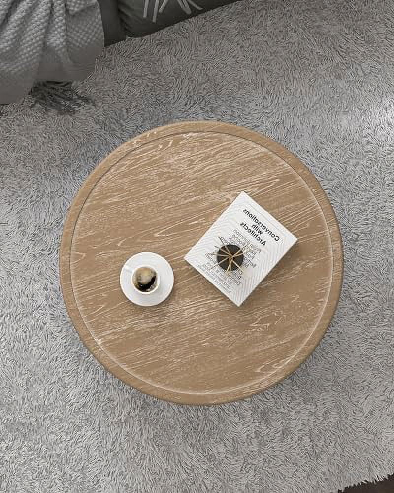 30'' Round Distressed Wood Coffee Table with Shelf W155588