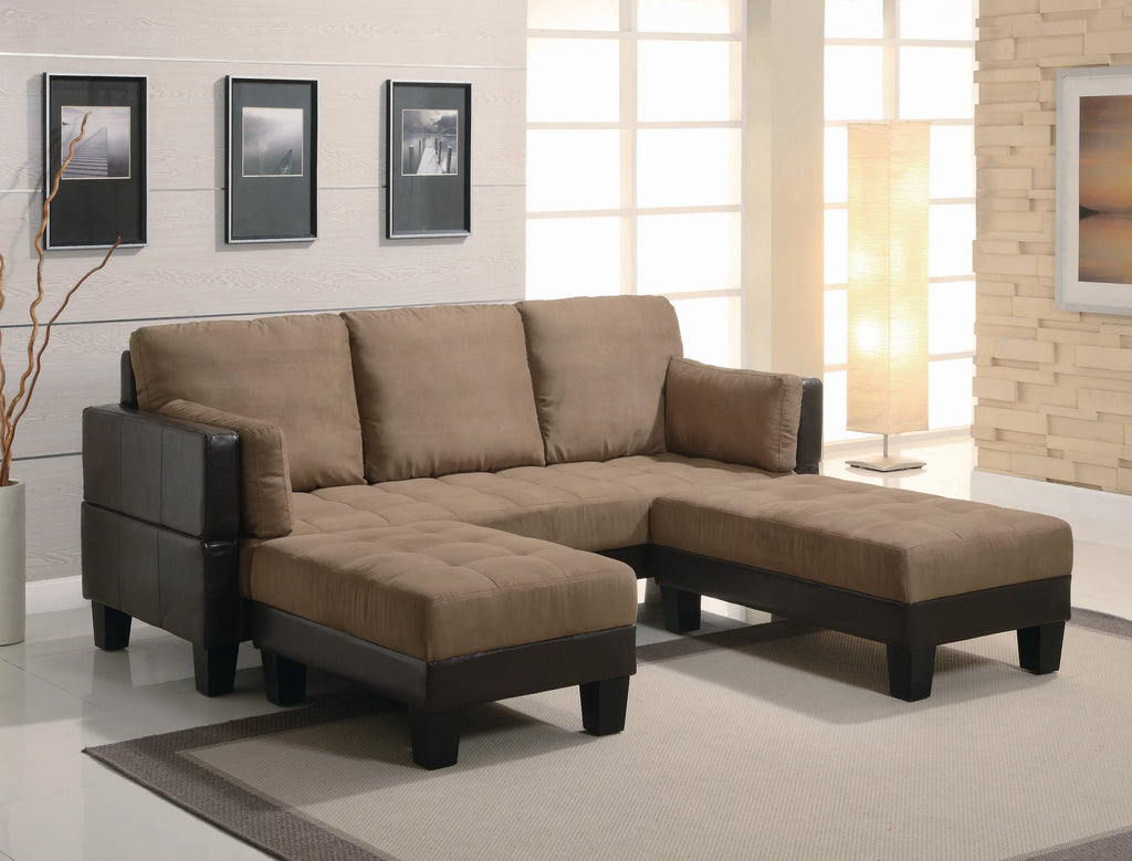 Brown Upholstered Sofa Bed with 2 Ottomans J419