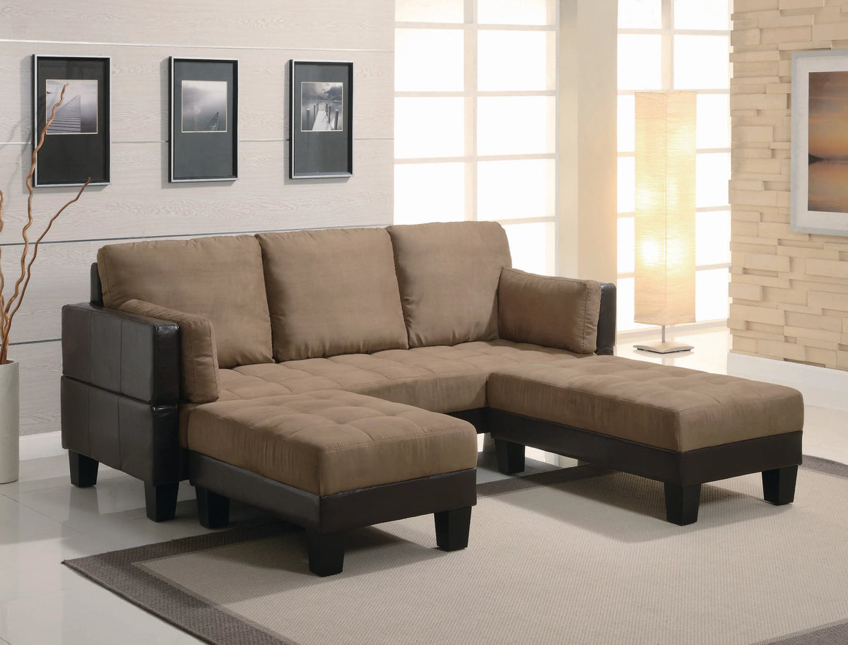 Brown Upholstered Sofa Bed with 2 Ottomans J419