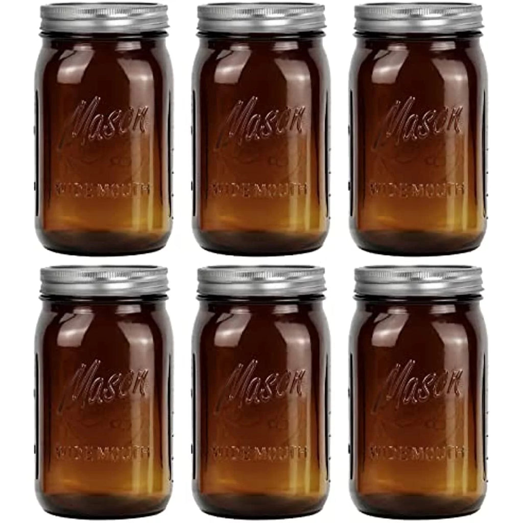 4 Pack 32Oz Amber Wide Mouth Glass Mason Jars with Airtight Lids and Bands Z78389