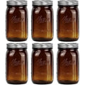 4 Pack 32Oz Amber Wide Mouth Glass Mason Jars with Airtight Lids and Bands Z78389