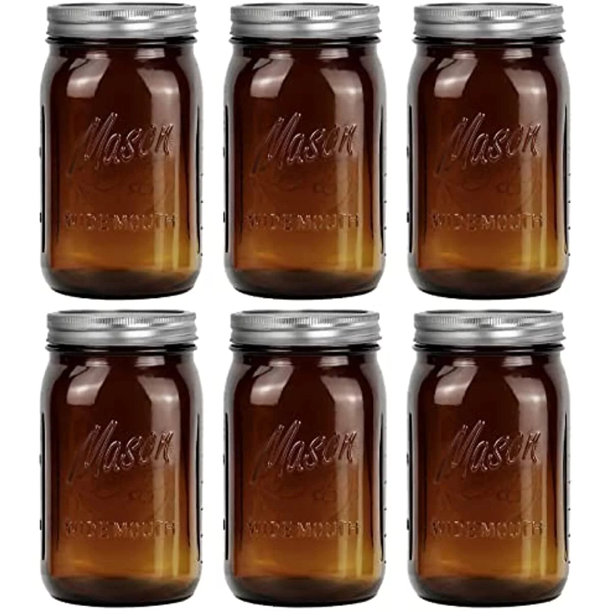 4 Pack 32Oz Amber Wide Mouth Glass Mason Jars with Airtight Lids and Bands Z78389