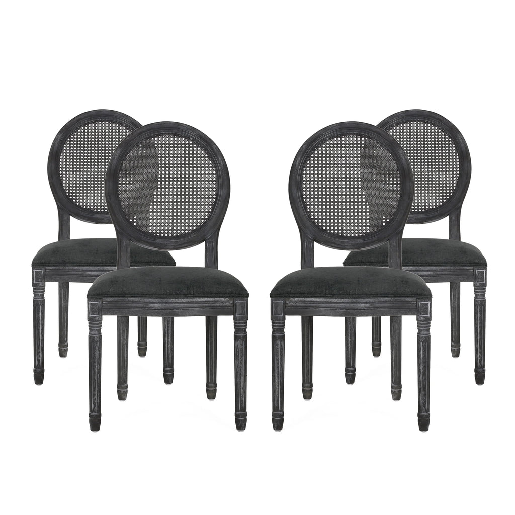 Upholstered Wood and Cane Dining Chairs, Set of 4 H50820