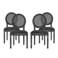 Upholstered Wood and Cane Dining Chairs, Set of 4 H50820
