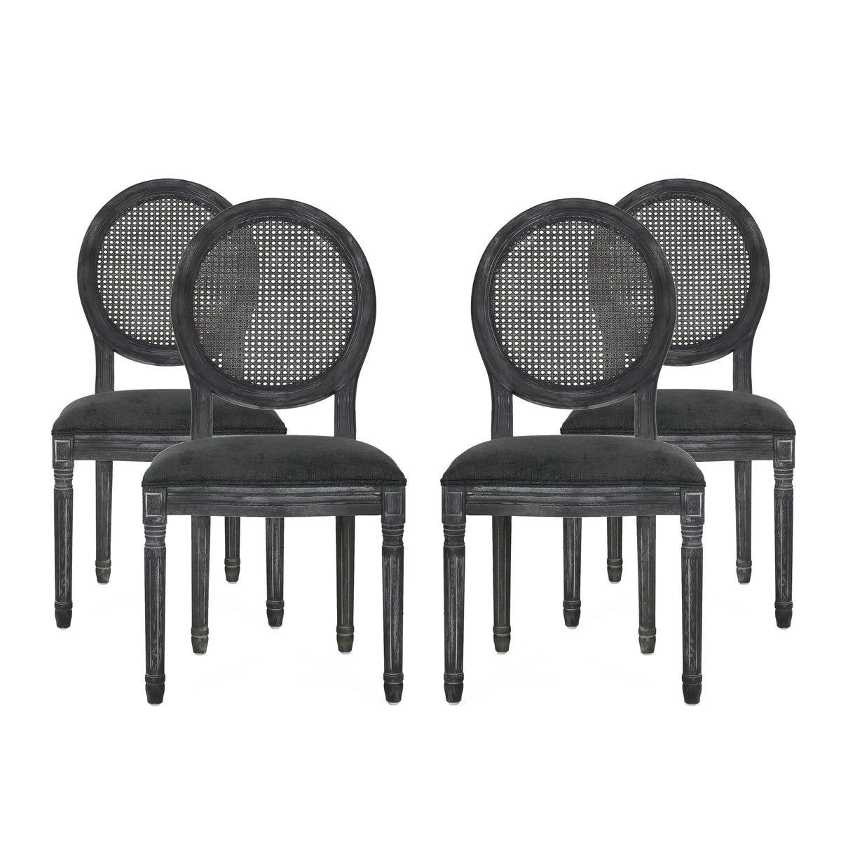 Upholstered Wood and Cane Dining Chairs, Set of 4 H50820