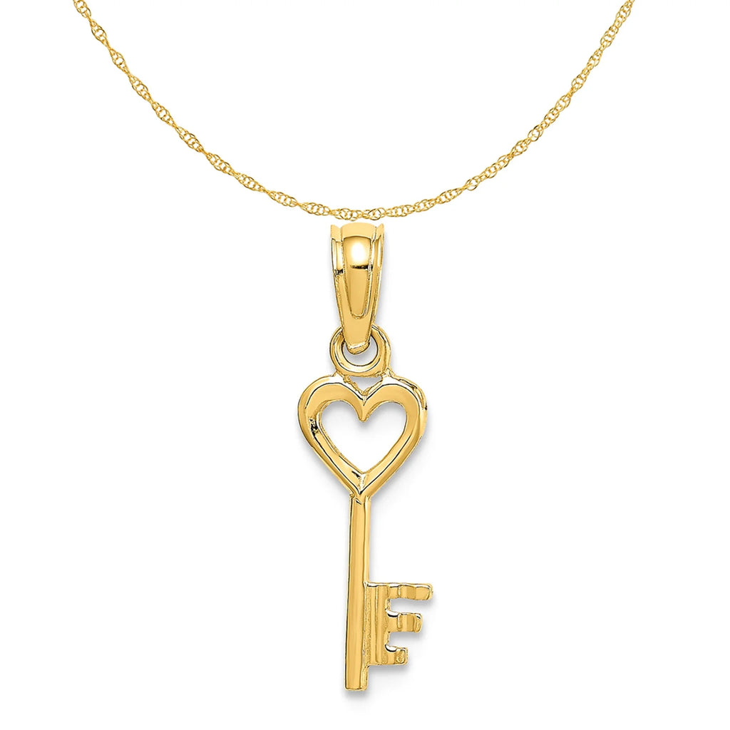 14K Yellow Gold 3D Key With Heart Pendant Charm With 10K Yellow Gold Rope Chain Necklace 20'' K704590