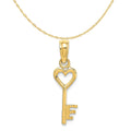14K Yellow Gold 3D Key With Heart Pendant Charm With 10K Yellow Gold Rope Chain Necklace 20'' K704590