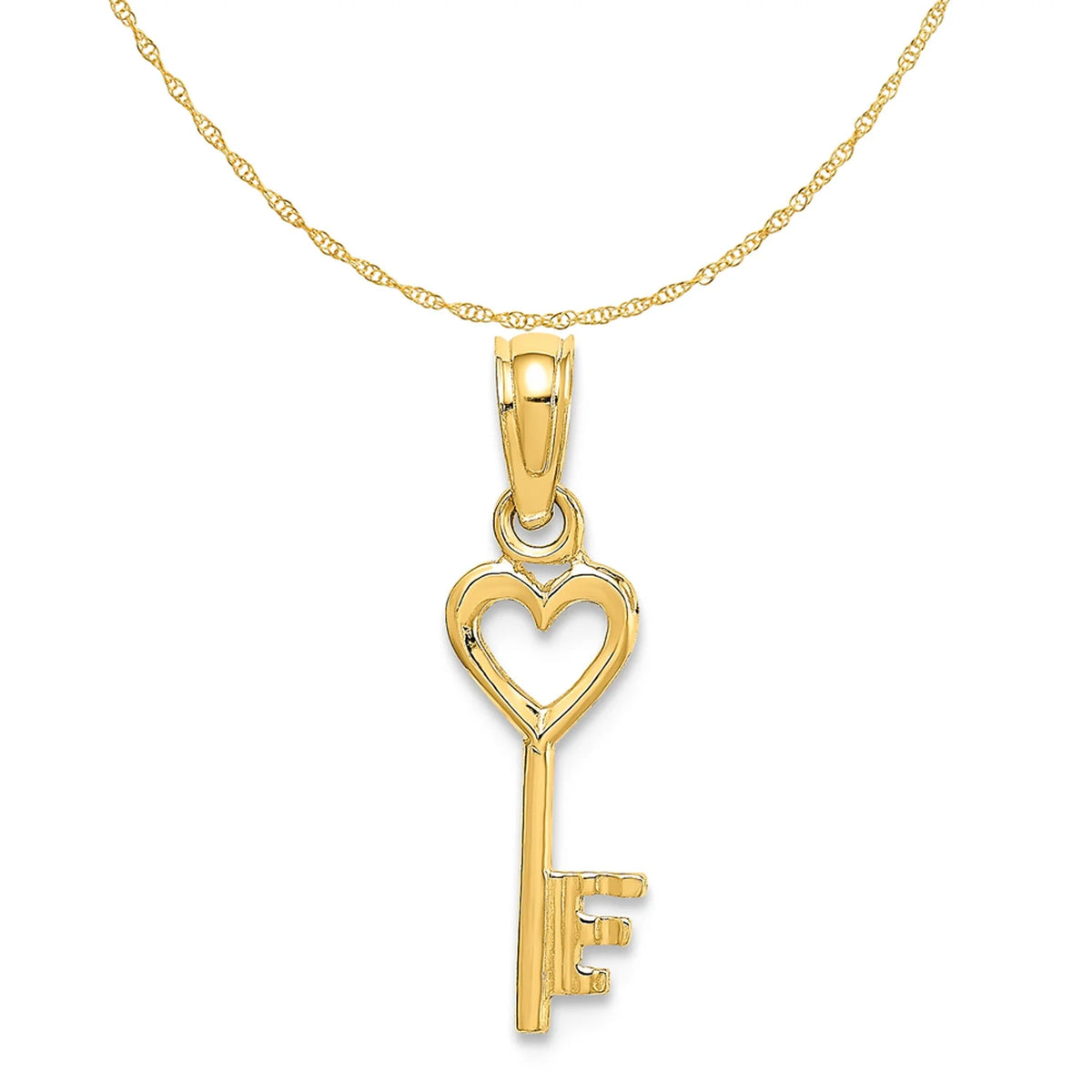 14K Yellow Gold 3D Key With Heart Pendant Charm With 10K Yellow Gold Rope Chain Necklace 20'' K704590