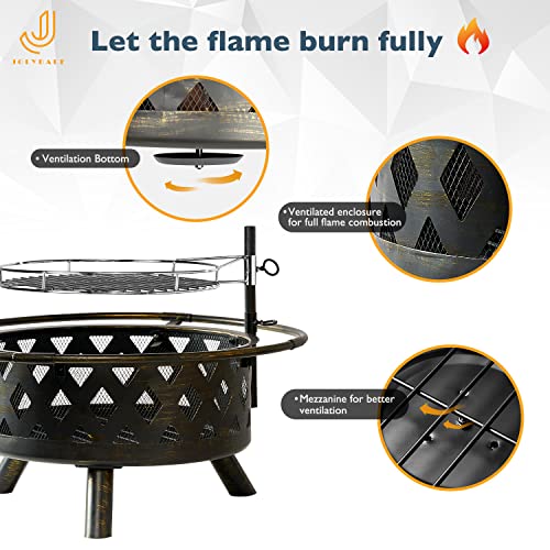 2 in 1 Wood Burning Fire Pit with Mesh Spark Screen Doors O885