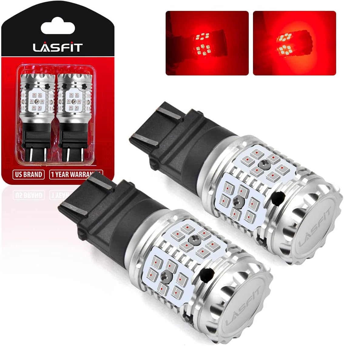 Bright Red 3157 LED Bulb for Brake Tail Light, Pack of 2 W482
