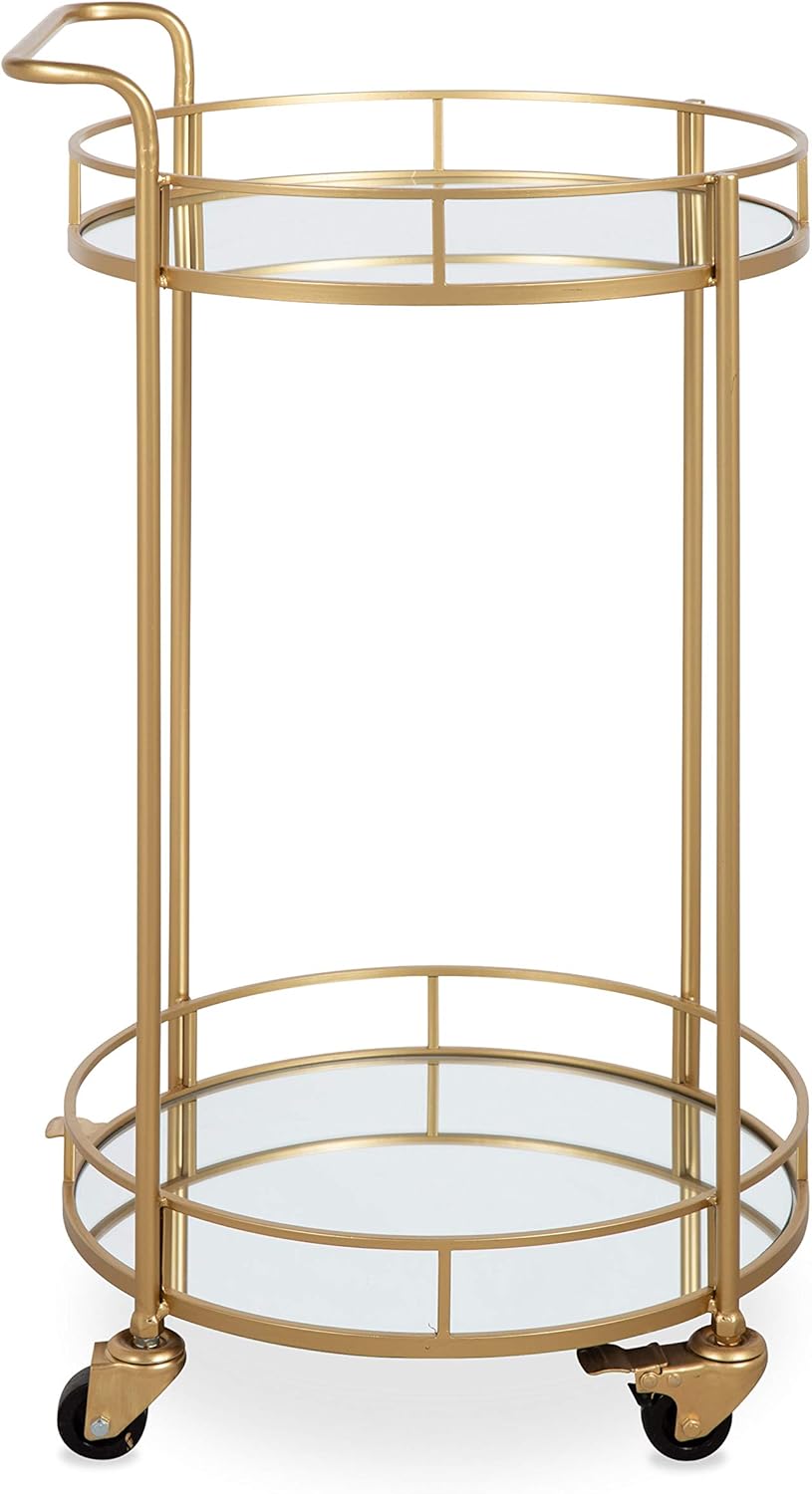 Metal and Glass Bar Cart, Glam Gold Finish B672582