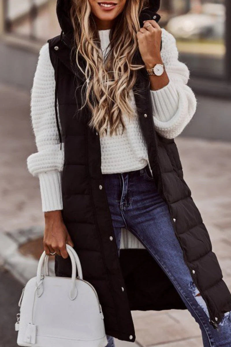 Solid Patchwork Hooded Collar Outerwear J72209
