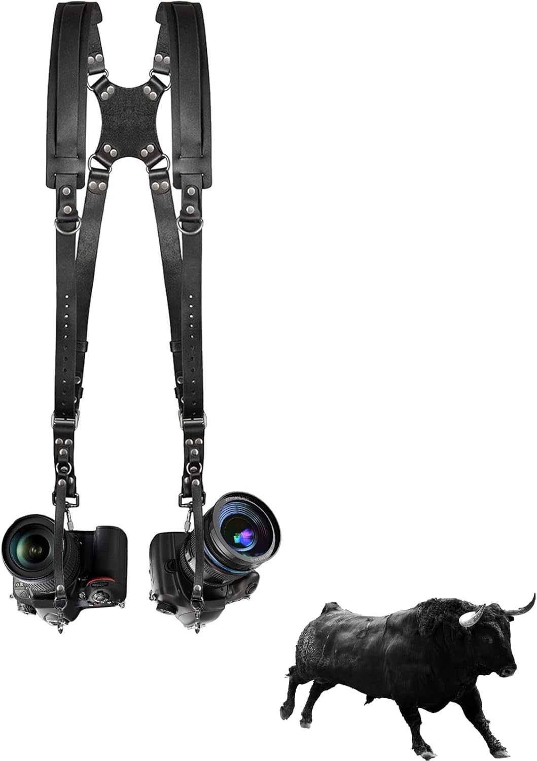 Leather Dual Camera Harness Adjustable Shoulder Straps A4606