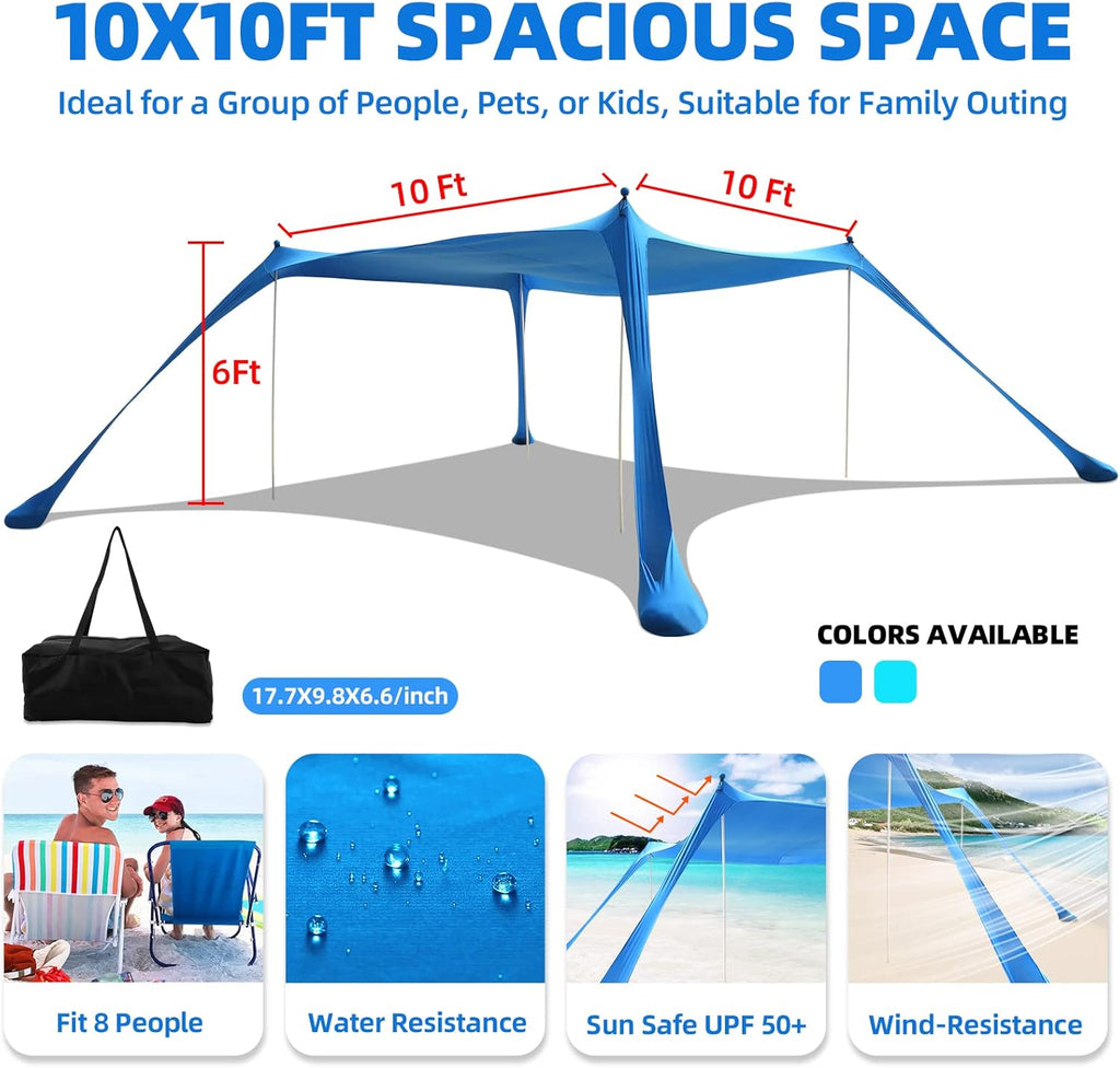 10x10 FT Pop Up Beach Sun Shade Tent with Carrying Bag F7070