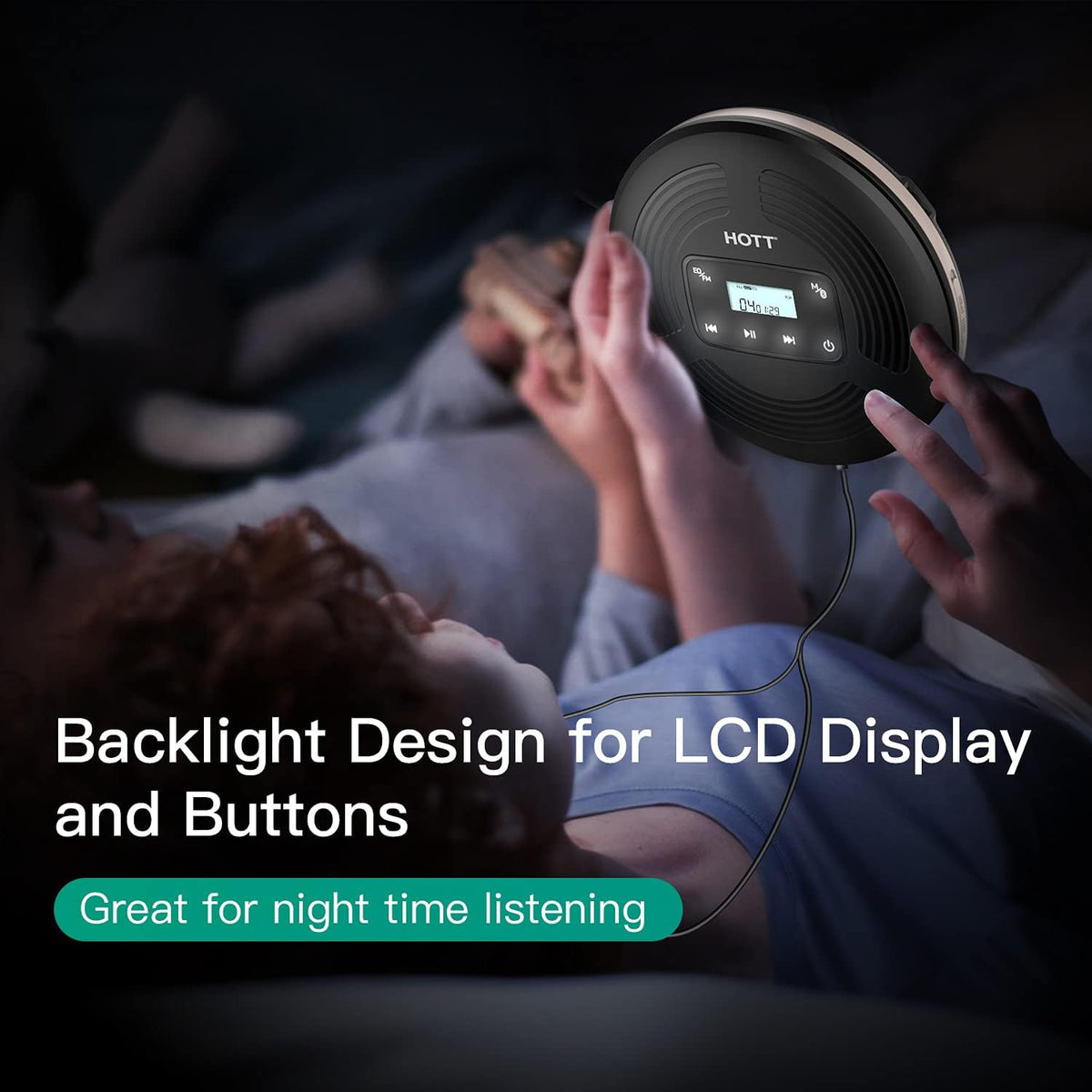 Rechargeable Portable CD Player with Bluetooth FM Transmitter Black Y704514