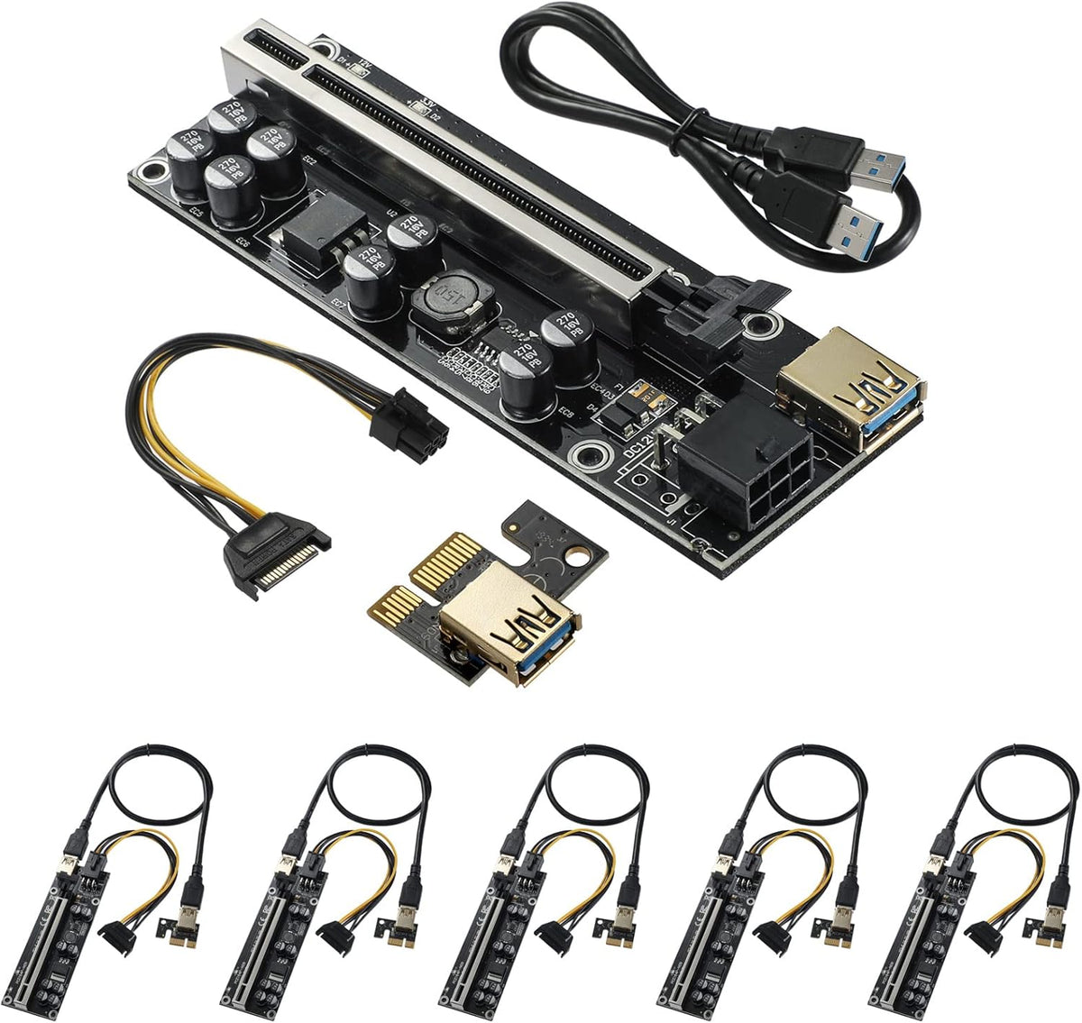 PCIE Riser with RGB LED Light & 60cm USB 3.0 Extension Cable 6 Pack K288