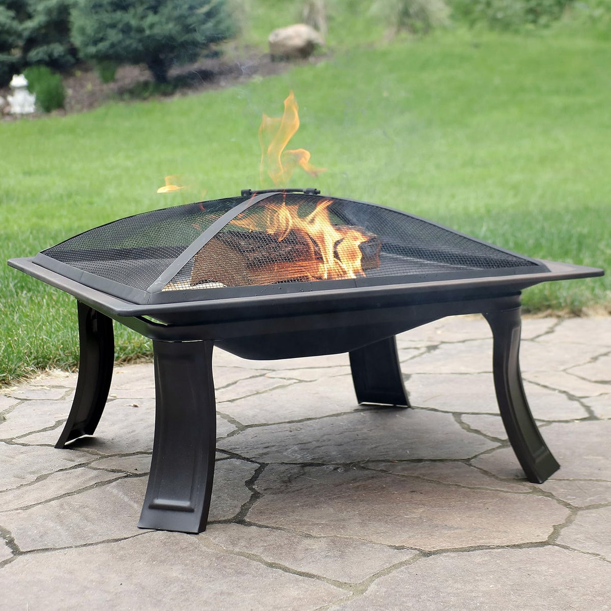 26-Inch Square Wood Burning Fire Pit with Spark Screen, Poker and Carrying Case X440541
