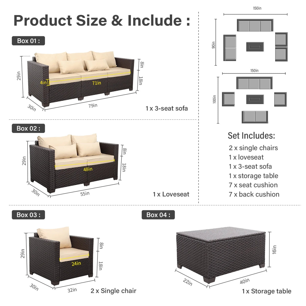 5 Pcs Outdoor Conversation Set with Fire Pit D3975