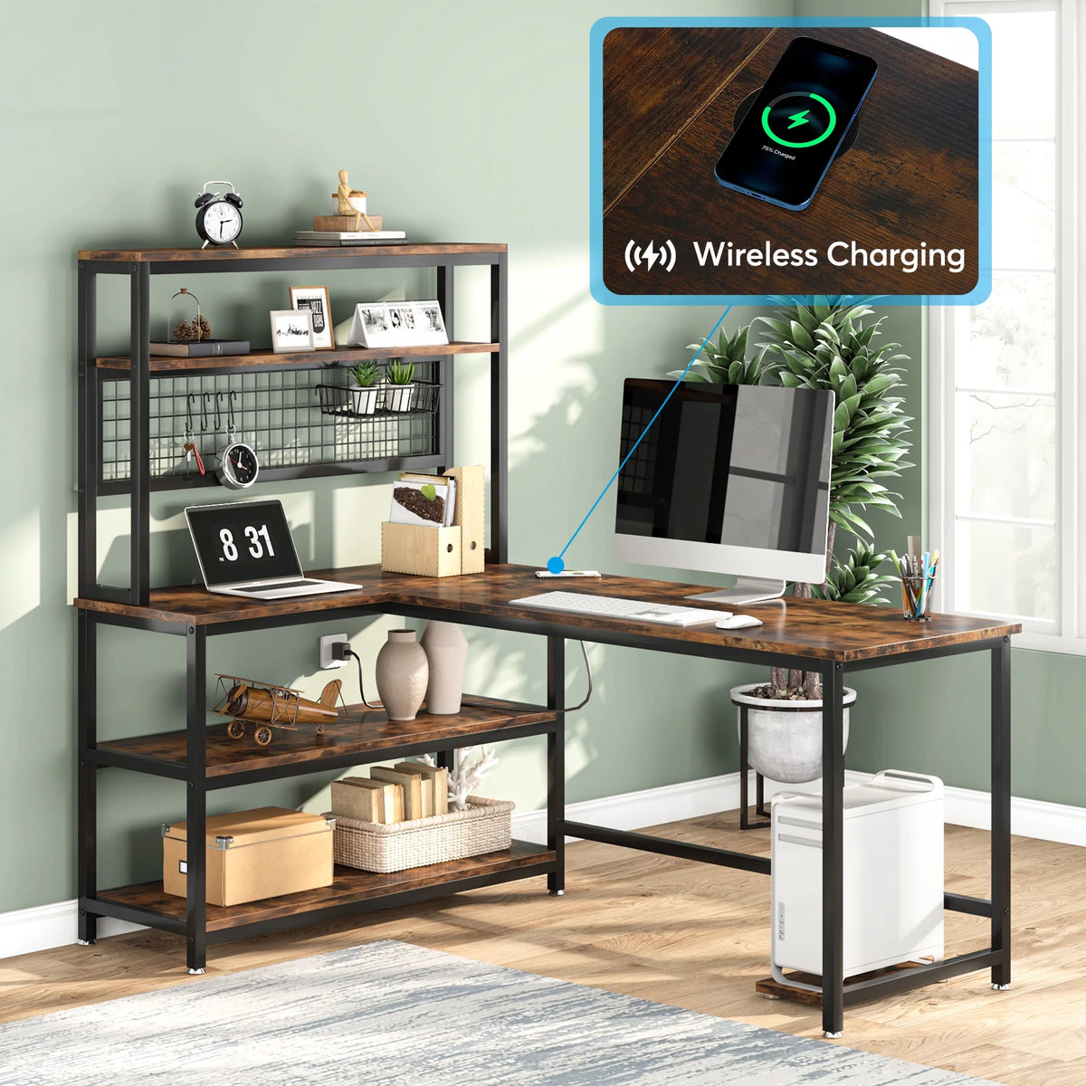 55" Computer Desk with Hutch & Bookshelf (Brown) Z687