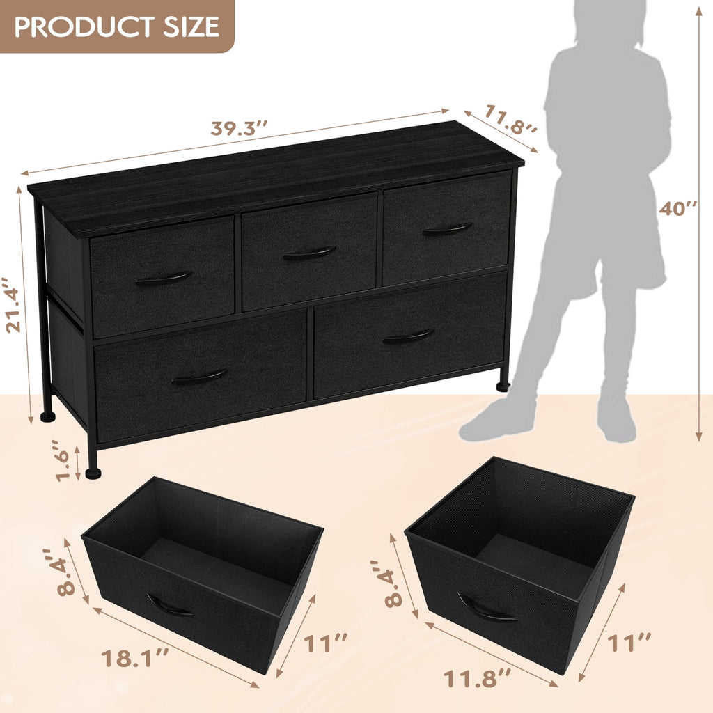 5 Drawer Fabric Dresser with Wood Top T631916