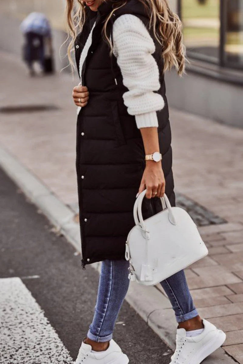 Solid Patchwork Hooded Collar Outerwear J72209