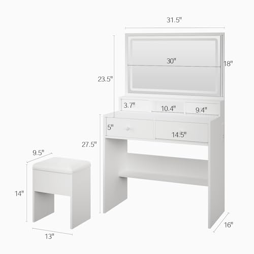 White Vanity Desk with Lighted Mirror and Charging Station T51965