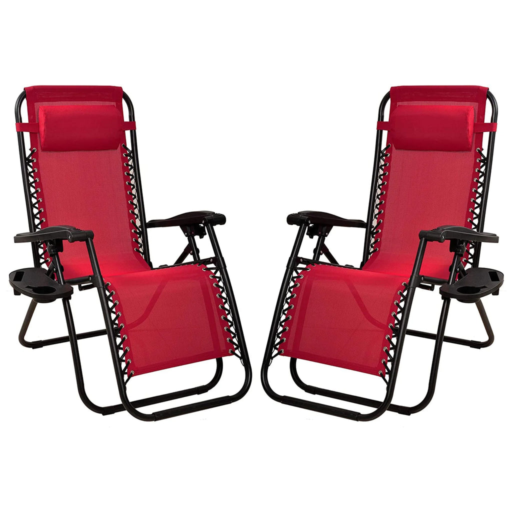 Adjustable Outdoor Zero Gravity Recliner Lounge Chair, Burgundy, 2 O917947