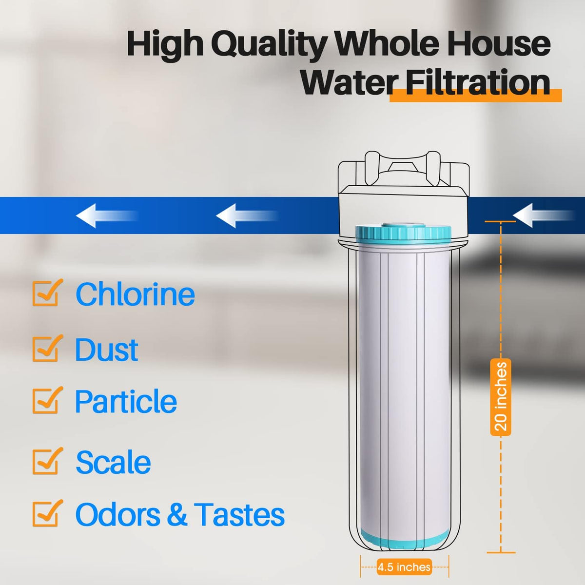 5 Micron 20 x 4.5 Whole House Granular Activated Carbon Water Filter Cartridge, 1 Pack W840