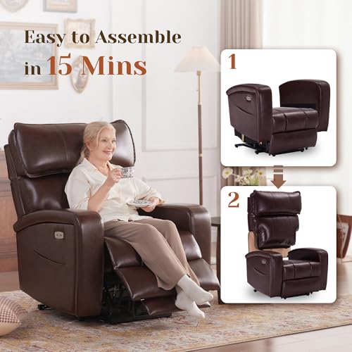 Leather Power Lift Recliner Chair with Heat & Massage W842793